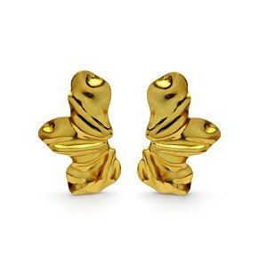 Brinco meia flor de aço inox banho ouro