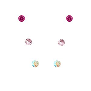 Trio de Brinco ponto de luz rosa de aço inox