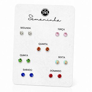 Kit de Brinco Semaninha ponto de luz rosa de aço inox