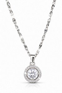 Colar cristal redondo cravejado de aço inox