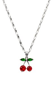 Colar com pingente cereja de aço inox