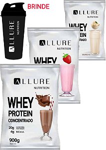 Whey Protein Concentrado Allure Nutrition - Kit 3x 900g - Total 2,7kg  - Brinde: Coqueteleira