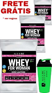 Whey for Woman ZERO LACTOSE  Kit 3x 900g total 2,7 kg + BRINDE Coqueteleira - Whey Protein Zero Glúten e Colágeno Hidrolisado. Proteínas e Aminoácidos, Cuidados com a Pele, Cabelos e Unhas