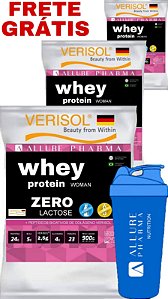 Whey for Woman ZERO LACTOSE kit 3x 900g total 2,7 kg - Whey Protein ZERO LACTOSE Zero Glúten e VERISOL® 2,5g Selo de Autenticidade  Proteínas e Aminoácidos, Cuidados com a Pele, Cabelos e Unhas - BRINDE Coqueteleira