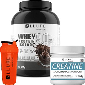 Kit Performance Plus Whey Protein Isolado pote 900g + Creatine Pure 300g Brinde coqueteleira Allure Nutrition
