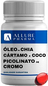 Cápsulas de óleo de cártamo, chia e coco (ômega 3,6,9), Vit. E e picolinato de cromo - Redução de Medidas, Peso e Apetite - 60 Softgels