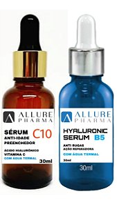 Kit Sérum Allure Pharma - 1 Frasco Sérum com Ácido Hialurônico - 30ml + 1 Frasco Sérum C10 Anti-Idade Preenchedor - 30ml