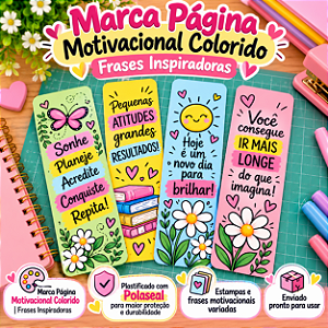 Marca Página Motivacional Colorido Frases Inspiradoras plastificado com polaseal