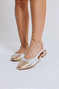 MARIA PAULA  - SLINGBACK FEMININO PRATA C/ DOURADO