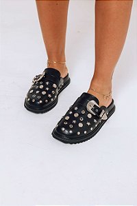 LAVINIA - CLOG FEMININO ANATÔMICO ESTRELAS FIVELA PRETO