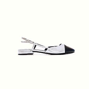 MARIA EUGÊNIA  - SLINGBACK FEMININO PRATA C/ PRETO