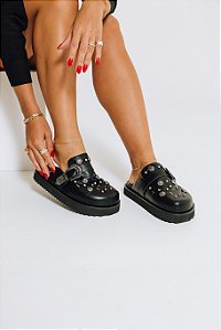 LIVIA - CLOG FEMININO ANATÔMICO MOEDAS FIVELA PRETO