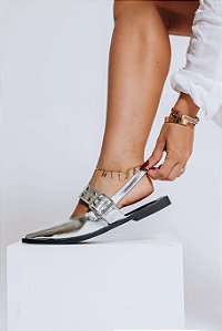 JESSICA  - SLINGBACK FEMININO BICO FINO FIVELA PRATA