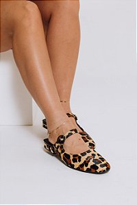 MAJUR - MULE COURO FEMININO BICO QUADRADO FIVELA ANIMAL PRINT