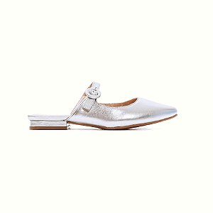 MAJUR - MULE FEMININO BICO QUADRADO FIVELA PRATA