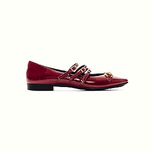 GLAMOUR - SAPATILHA FEMININA BICO QUADRADO FIVELAS CHERRY
