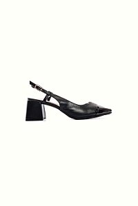 MARIA VITÓRIA - SLINGBACK FEMININO BICO QUADRADO SALTO BLOCO PRETO