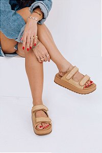 SORRENTO - FLATFORM BIRKEN FEMININA VELCRO PALHA