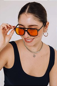 PISA - ÓCULOS DE SOL FEMININO VINTAGE PRETO LARANJA