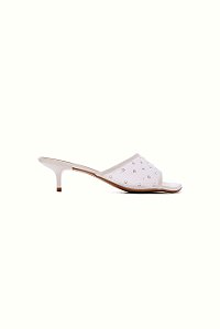 DORA - TAMANCO FEMININO SALTO FINO TELA OFF WHITE