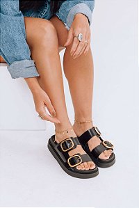 TAYLOR - FLATFORM BIRKEN FEMININA COURO FIVELAS PRETO