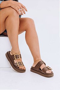 ROXY - FLATFORM BIRKEN FEMININA COURO FIVELAS MARROM