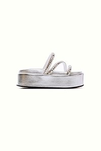 HANA - TAMANCO FEMININO FLATFORM BRILHOS PRATA