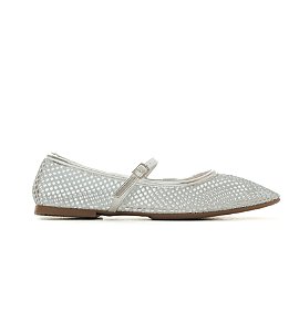 RITA - SAPATILHA FEMININA BICO QUADRADO FIVELA TELA PRATA