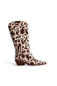 JORDANA - BOTA FEMININA COUNTRY CANO LONGO VACA BEGE/MARROM