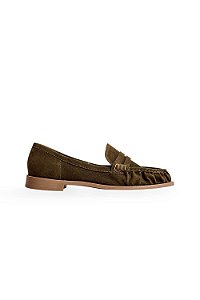NAOKO - MOCASSIM FEMININO CAMURÇA VERDE MILITAR