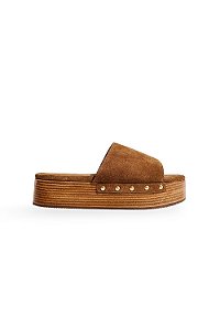 UBUD - TAMANCO FLATFORM FEMININO SALTO MADEIRA COURO CAMEL