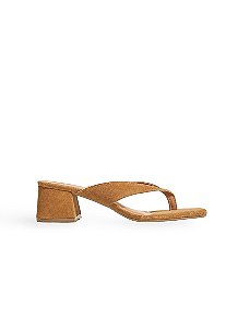 SAYURI - TAMANCO FEMININO SALTO BLOCO FLIP FLOP COURO CAMEL