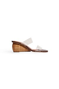 HAILA - TAMANCO FEMININO TIRAS VINIL SALTO BAIXO MARROM