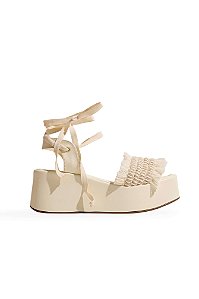 CHALI  - TAMANCO PLATAFORMA FEMININO TRAMA ARTESANAL OFF WHITE
