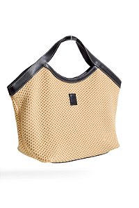 NÚIA - BOLSA FEMININA KNIT BEGE COM PRETO