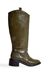 LUCIE - BOTA FEMININA CANO ALTO SALTO BAIXO VERDE MILITAR