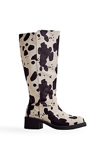 MEL - BOTA FEMININA CANO LONGO VACA PRETO E BRANCO