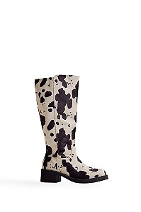 MEL - BOTA FEMININA CANO LONGO VACA PRETO E BRANCO