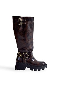 NAMU - BOTA FEMININA BIKER CANO LONGO TRATORADA MARROM