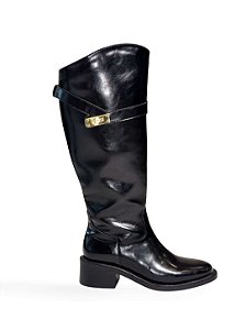 SARINA - BOTA FEMININA SALTO BAIXO CANO LONGO PRETA