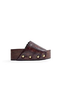 LARA - TAMANCO FEMININO FLATFORM CROCO MARROM