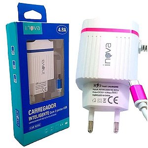 Fonte Carregador 2 USB 4.8A 100-240V Micro USB Inova (Branco)