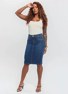 Saia Secretária Denim Escuro Black Jeans