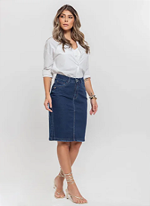 Saia Secretária Denim Escuro Black Jeans