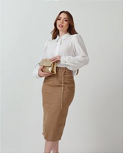 Saia Midi Caramelo com Corrente Dourada