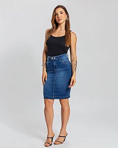 Saia Jeans Secretária Cintura Alta Premium – Black Jeans