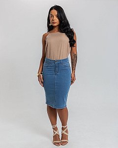 Saia Jeans Secretária Clássica Denim Claro - Black Jeans