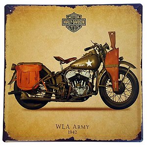 Placa de Metal Decorativa Harley Davidson WLA Army 1942 - 30 x 30 cm