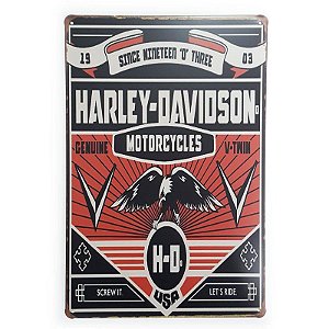 Placa de Metal Harley-Davidson Genuine V-Twin - 30 x 20 cm