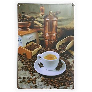 Placa de Metal Coffee Grãos - 30 x 20 cm